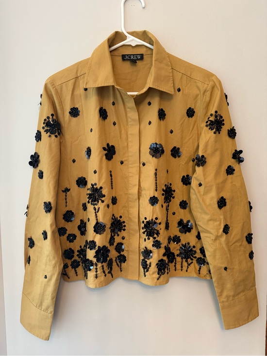 J. Crew Tops - J. Crew  Sequin Embellished Button Up Beige Shirt Size 6